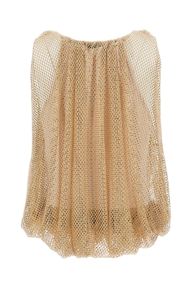 Sportmax Loose-Fit Metallic Gold Mesh Top With Crewneck Design