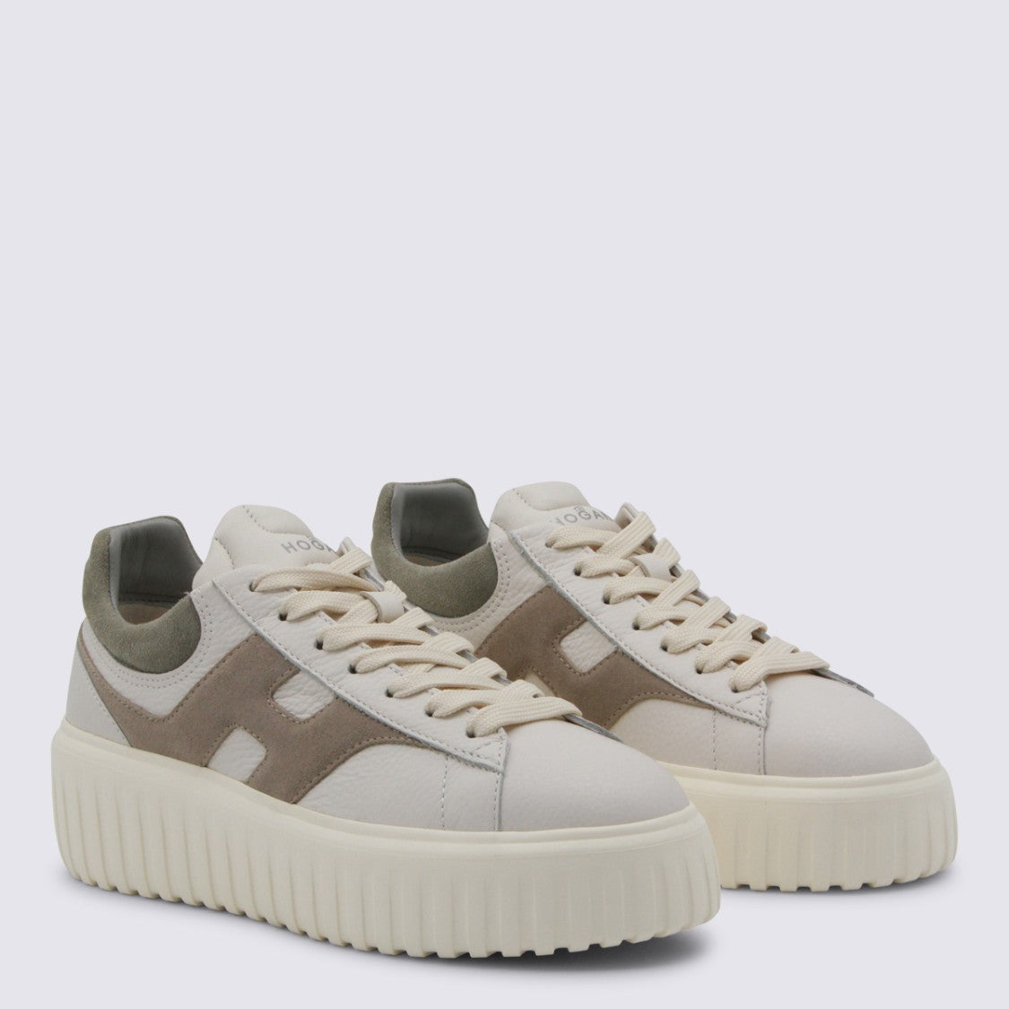 Hogan White And Beige Leather Sneakers
