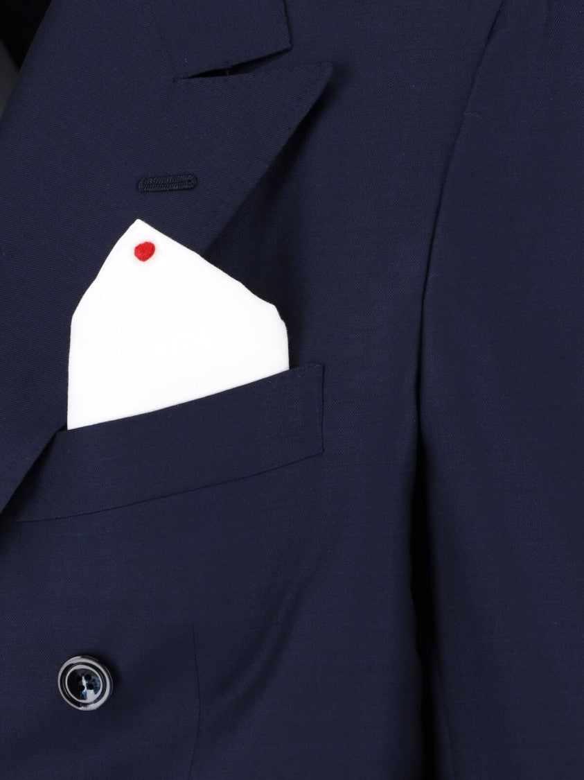 Kiton Navy Double-Breasted Peaked Lapel Wool Suit