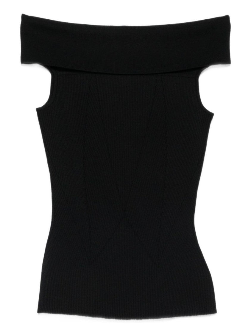 Givenchy Black Off-Shoulder Ribbed Texture Top