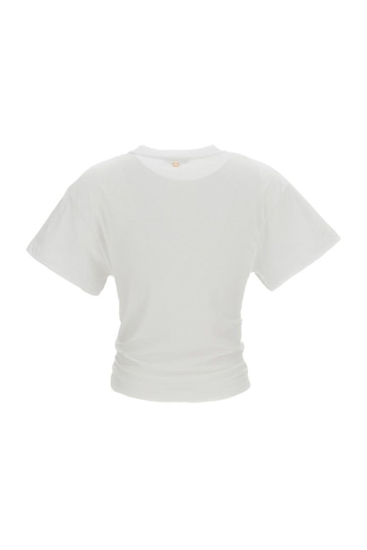 Rabanne Cropped White Cotton Jersey T-Shirt With Metal Piercing Detail