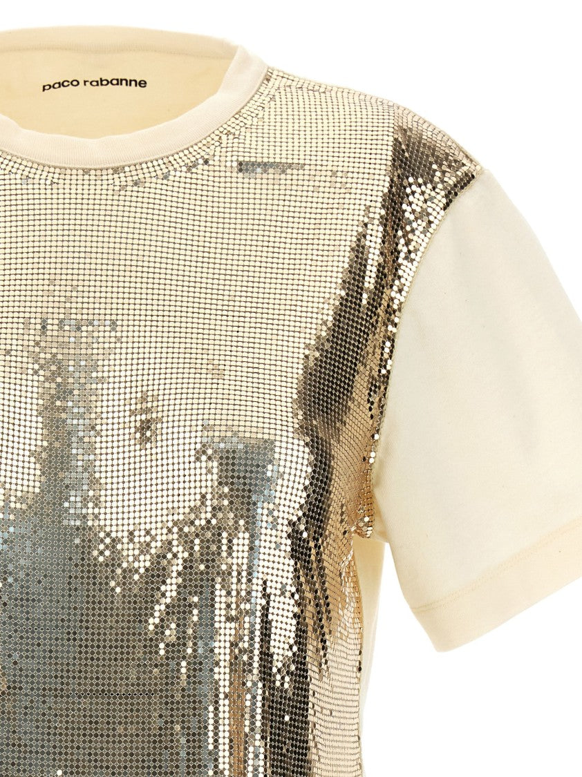 Paco Rabanne Cropped Cotton Top With Shimmering Metal Sequins