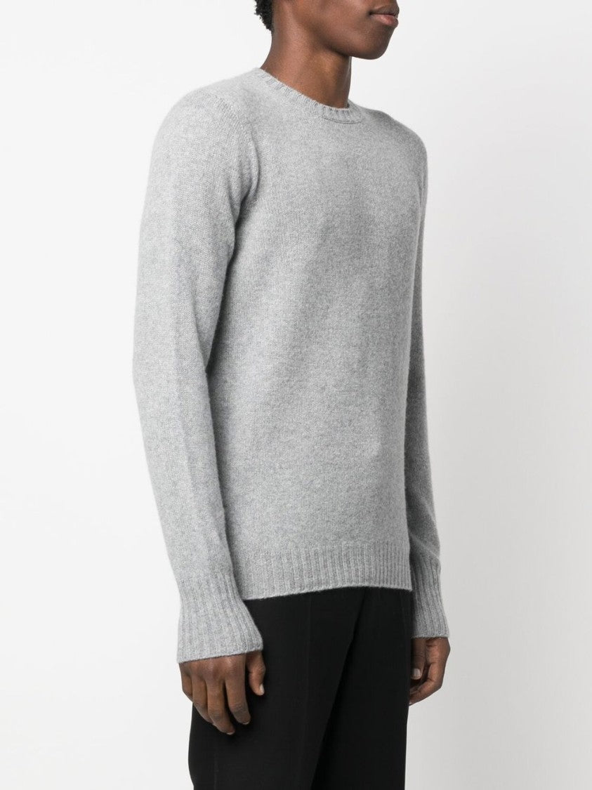 Drumohr Light Grey Ribbed Hem Crew Neck Wool Sweater