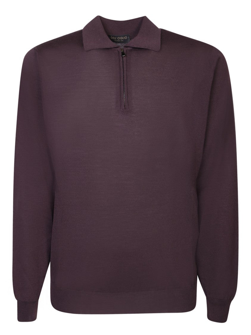 Dell'oglio Bordeaux Wool Zip Polo Shirt