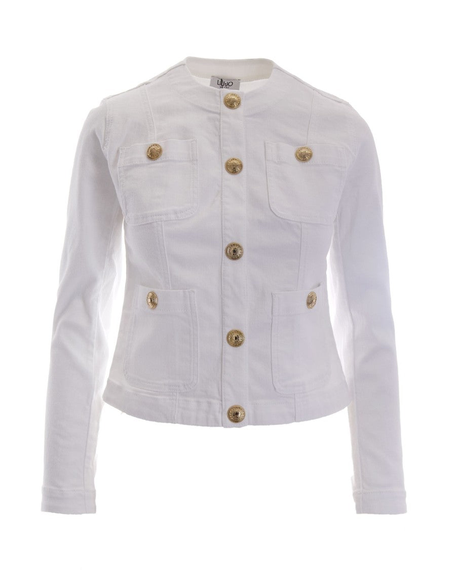 Liu Jo Fitted White Jacket With Gold-Tone Logo Buttons