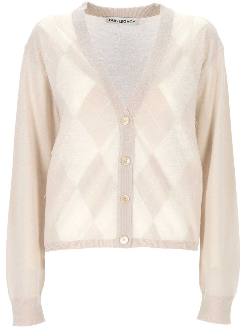 Our Legacy Lightweight Wool Cardigan With Diamond Pattern