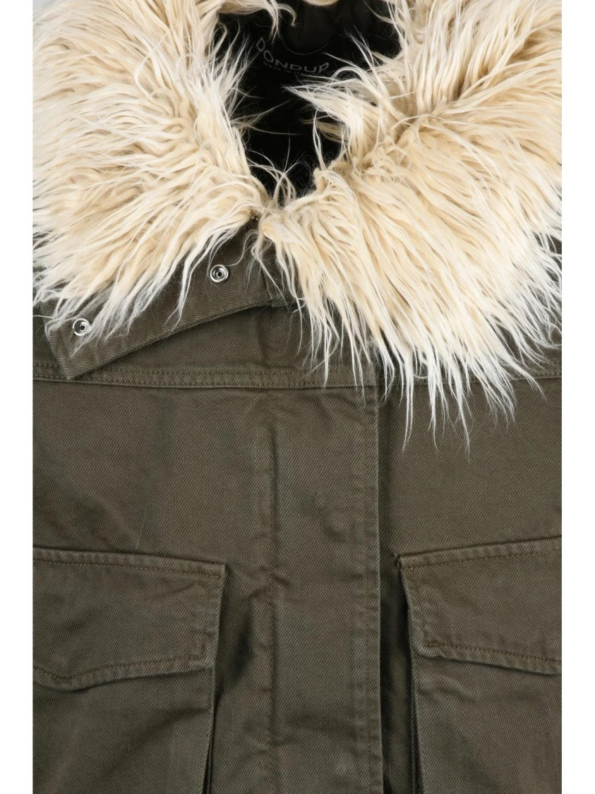 Dondup Military Green Quilted Lined Faux Fur Collar Cotton Parka