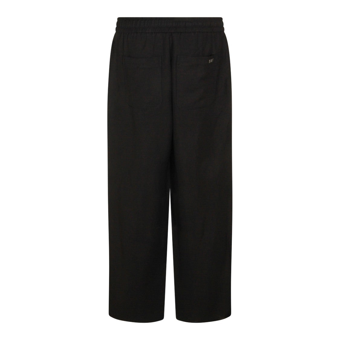 Ami Paris Black Viscose And Linen Blend Trousers With Adjustable Waistband