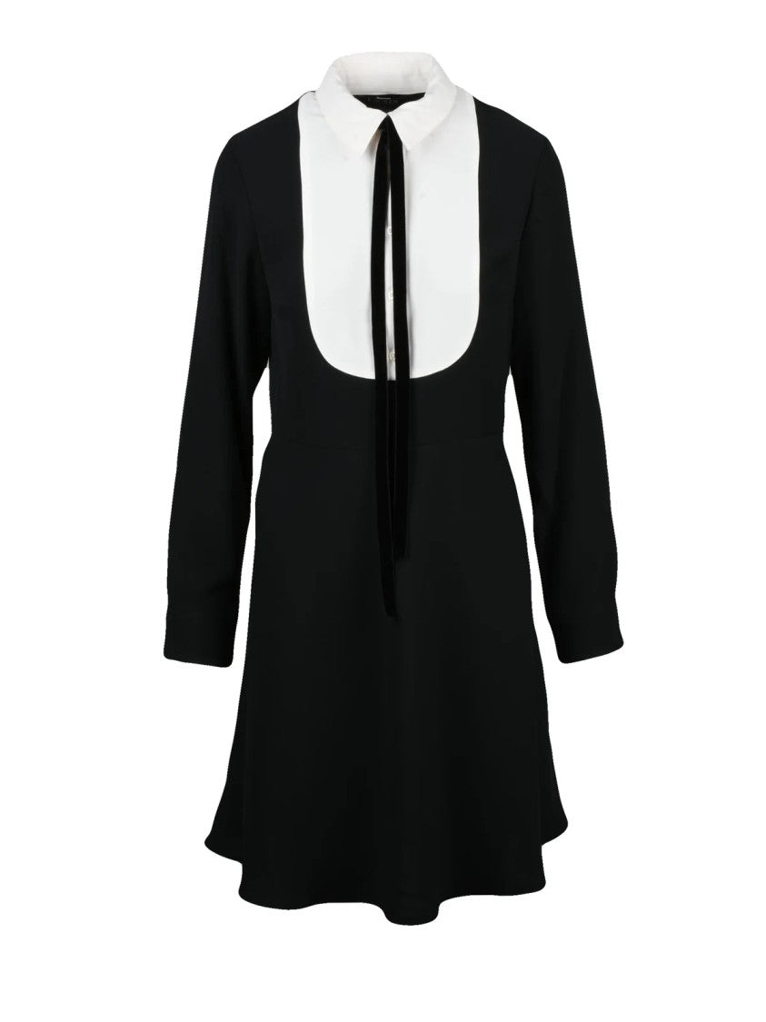 Lauren Ralph Lauren Fit-And-Flare Dress With Contrasting Bib And Velvet Ribbon