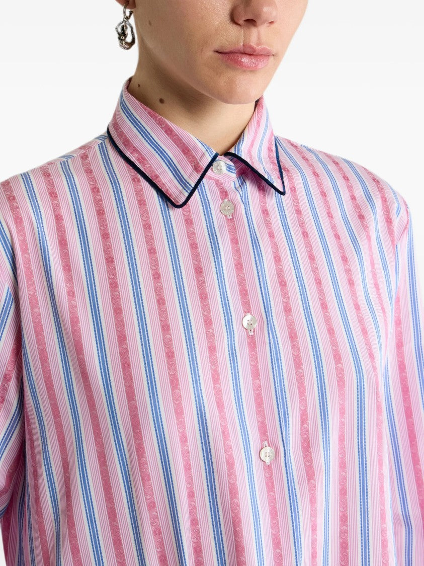 Etro Vertical Striped Relaxed Fit Shirt With Pointed Collar