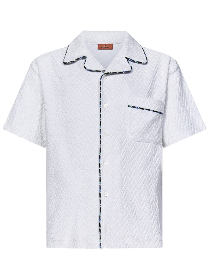 Missoni Textured White Cotton Blend Bowling Shirt