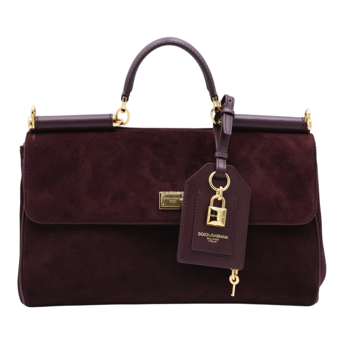 Dolce & Gabbana Structured Burgundy Suede Handbag With Leather Accents And Gold-Tone Hardware