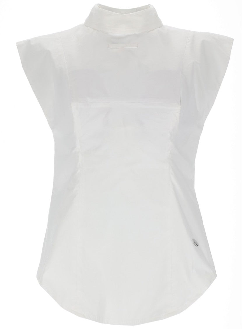 Jean Paul Gaultier Neutrals Fitted Inverted Shoulder Cotton-Blend Shirt