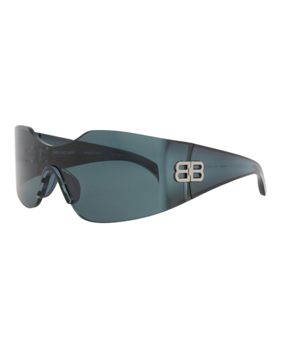 Balenciaga Shield-Frame Nylon Sunglasses With Saddle Bridge And Curved Dark Lens