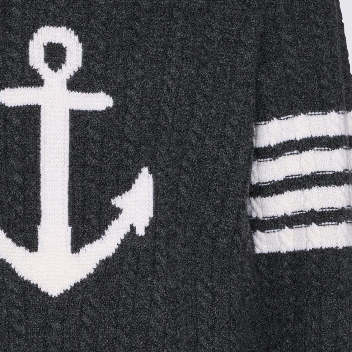 Thom Browne Textured Cable Knit Sweater With Nautical Anchor Motif