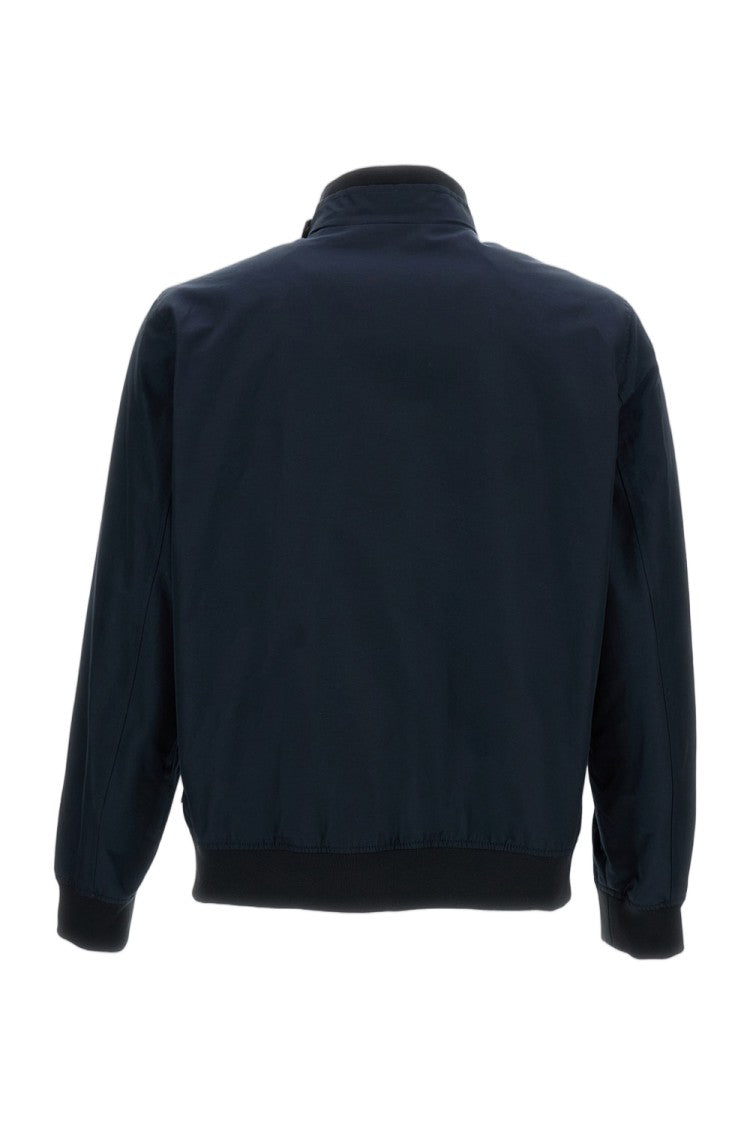 Woolrich High Collar Blue Bomber Jacket With Two-Way Zip Closure