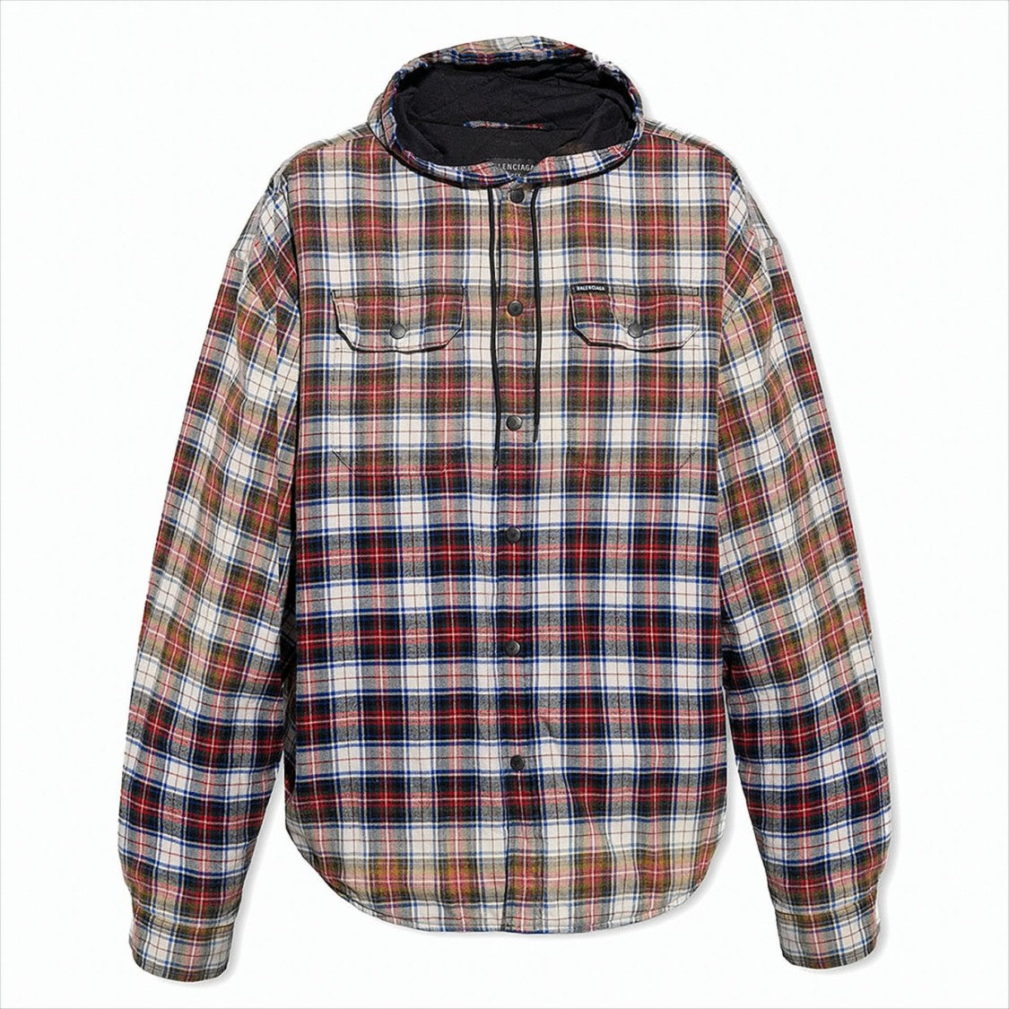 Balenciaga Bleached Plaid Hooded Long Sleeve Shirt
