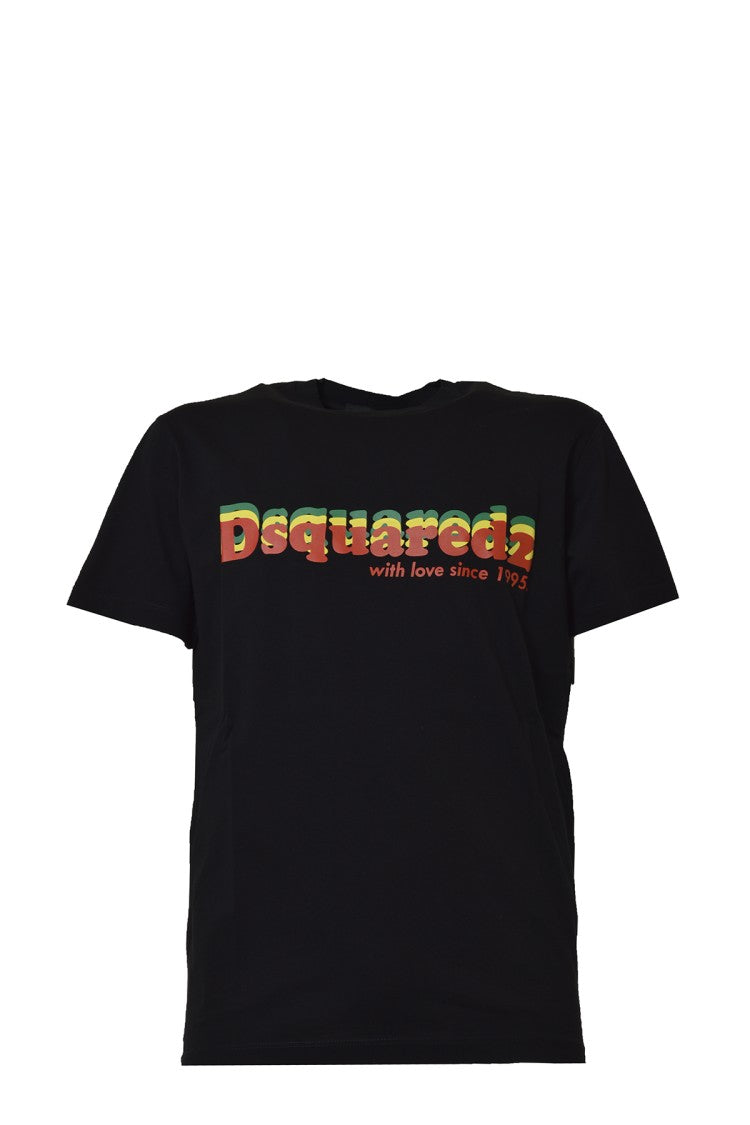 Dsquared2 Cool Fit T-Shirt In Black Cotton Multicolored Print
