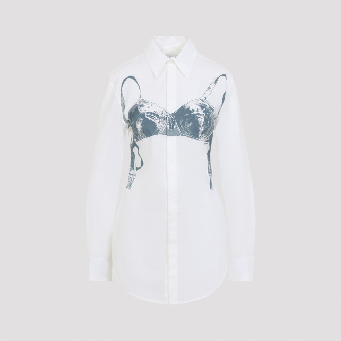 Jean Paul Gaultier White Stretch Cotton Shirt With Bra Graphic