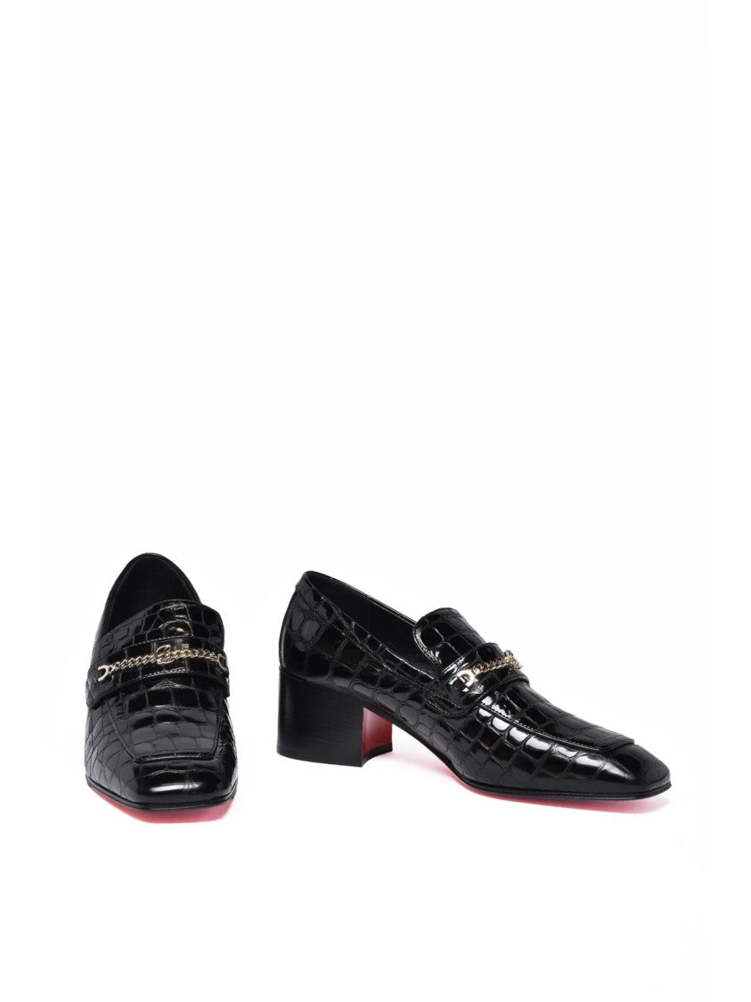 Christian Louboutin Mj Spazzolato Black Glossy Crocodile Leather Loafers