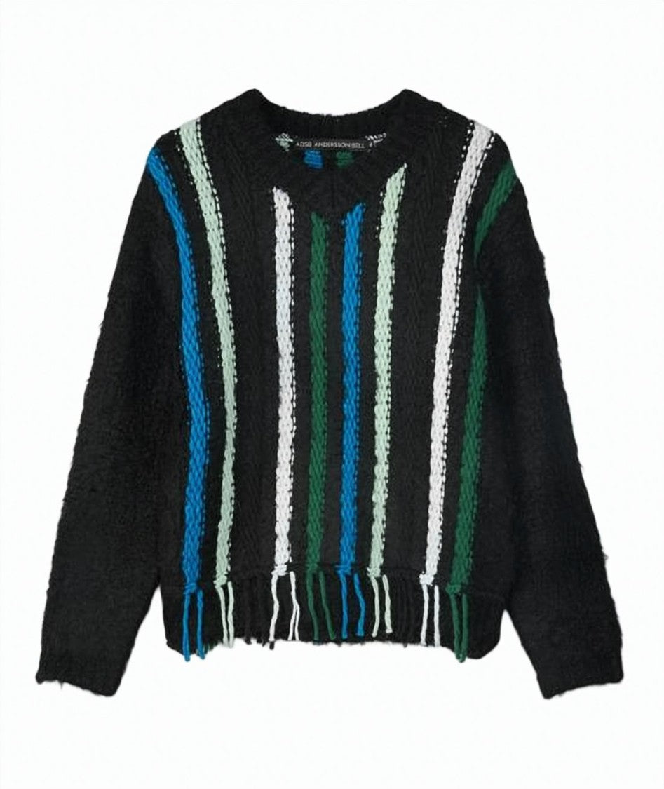 Andersson Bell Textured Knit Sweater With Fringed Hem