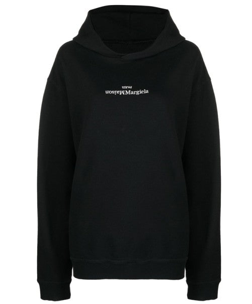 Maison Margiela Black Hoodie Sweater With Upside-Down Logo