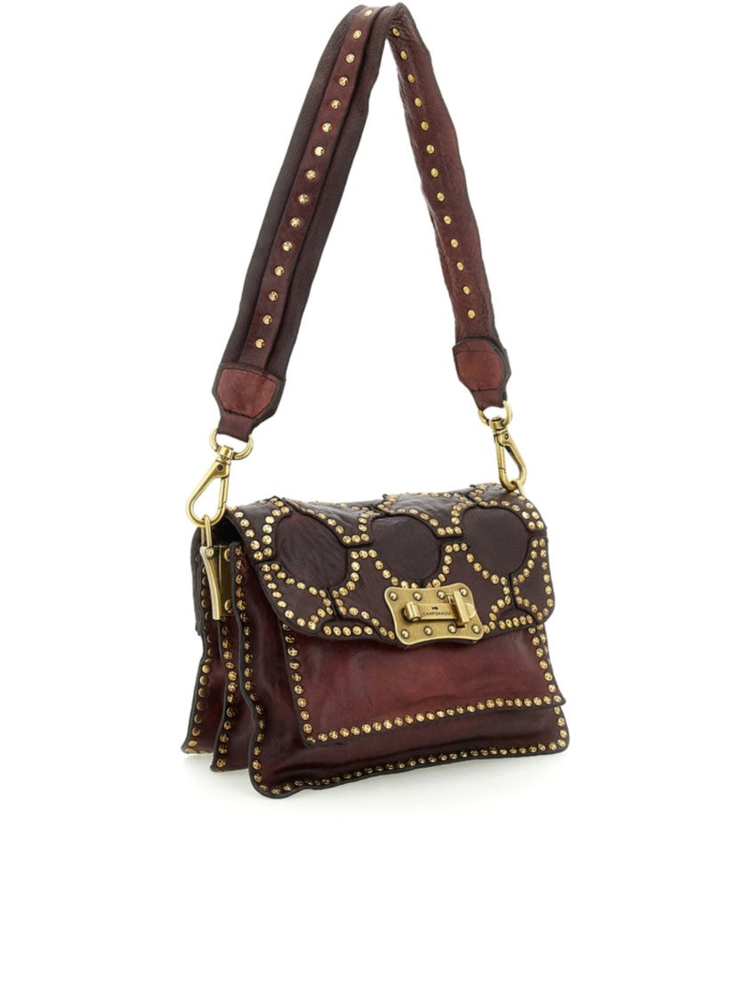 Campomaggi Structured Brown Leather Shoulder Bag With Gold-Tone Studs