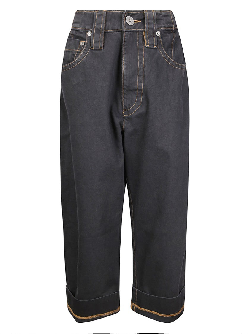 Vaquera High-Waist Black Denim Wide-Leg Jeans With Contrast Stitching