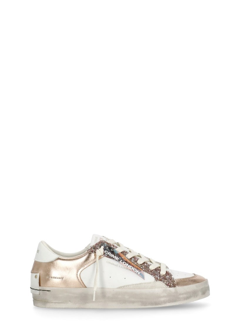 Crime London White Sk8 Deluxe Pink Strass Sneakers
