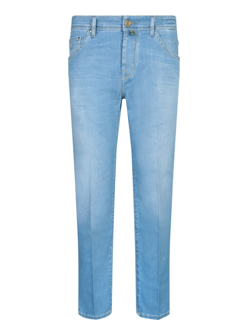 Jacob Cohen Carrot Fit Denim Jeans With Faded Light Blue Effect