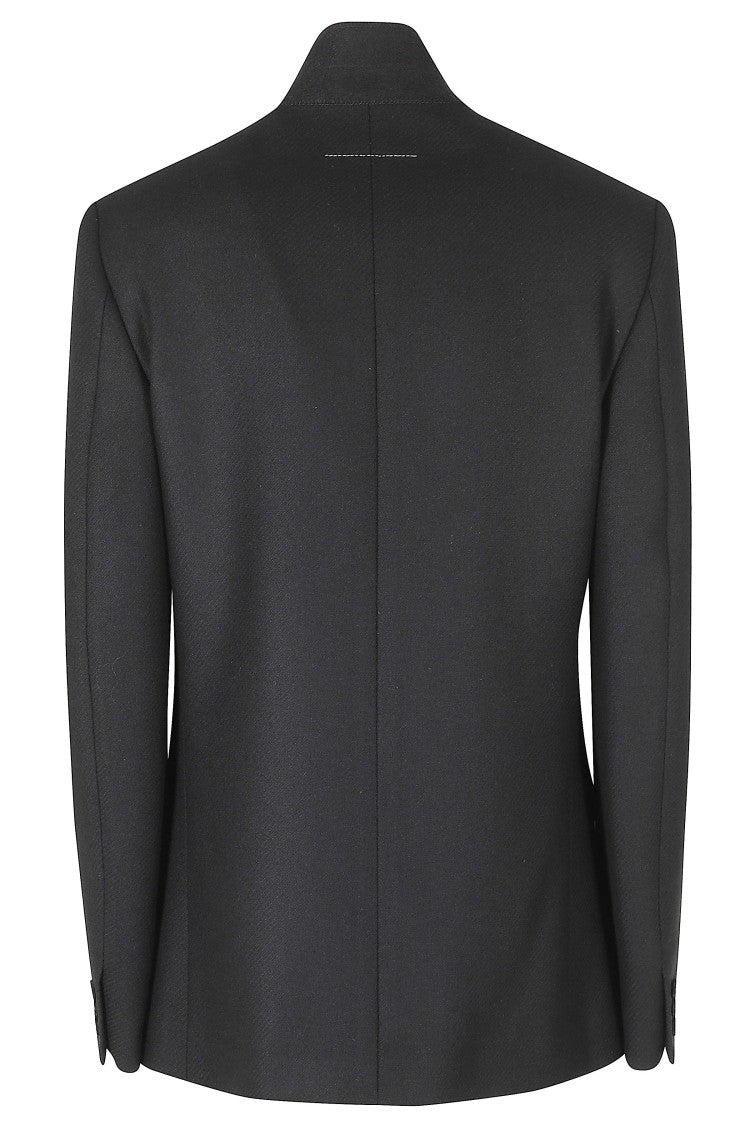 Mm6 By Maison Margiela Black Structured Shoulders Zip Wool-Blend Blazer