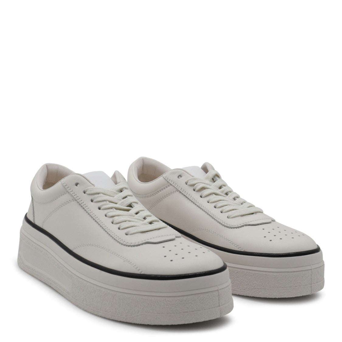 Jil Sander White Leather Cotton Laces Sneakers