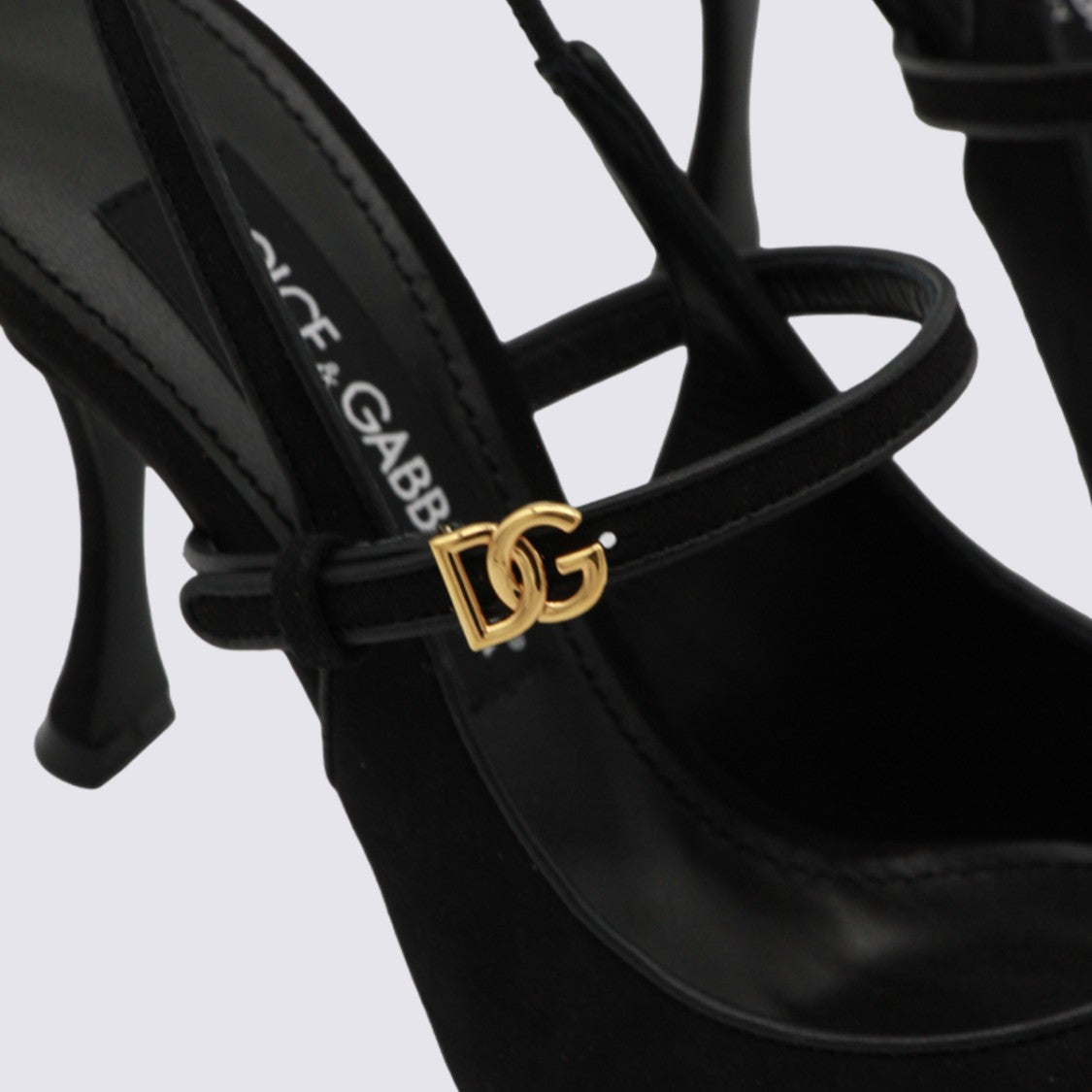 Dolce & Gabbana Pointed Toe Black Slingback Heels With Gold-Tone Logo Buckle