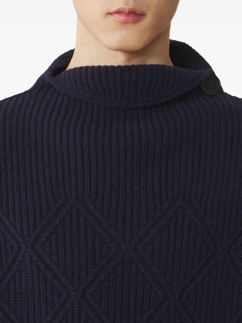 Lanvin Dark Blue Diamond Pattern Ribbed Sweater