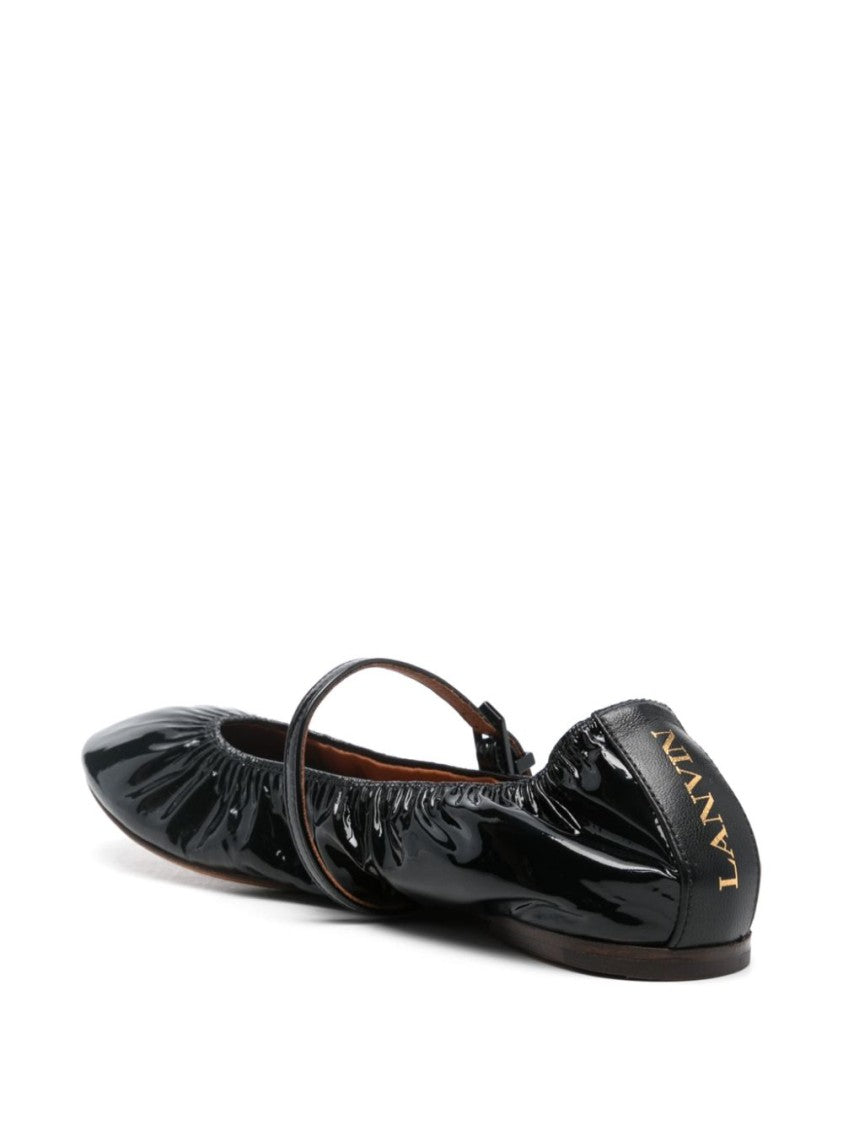 Lanvin Black Glossy Leather Buckle Strap Flats