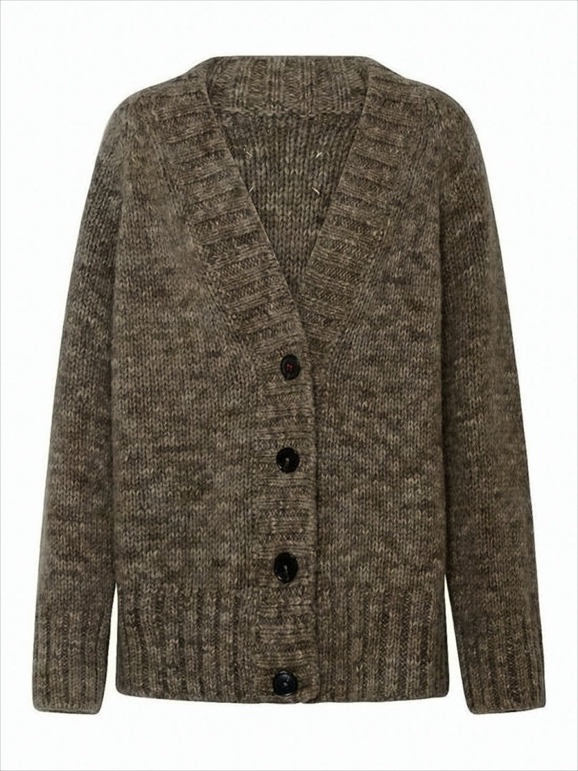 Maison Margiela Chunky Knit Cardigan With Marled Earthy Tones