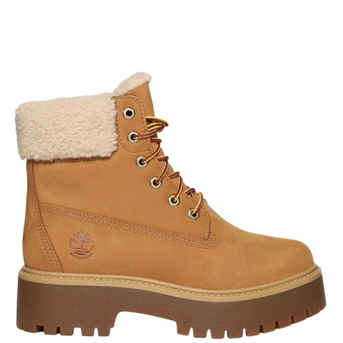 Timberland Round Toe Leather Ankle Boots With Teddy Fleece Collar