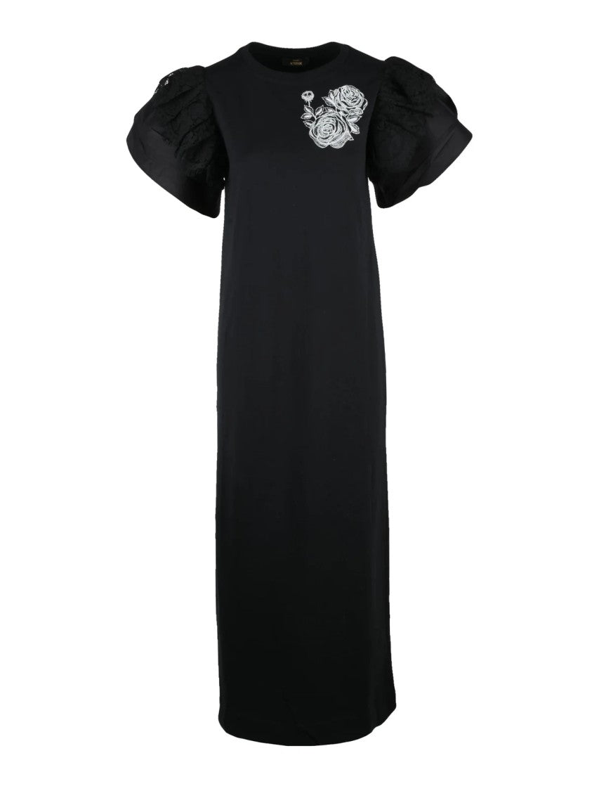 Twinset Actitude Black Lace Cotton Maxi Dress