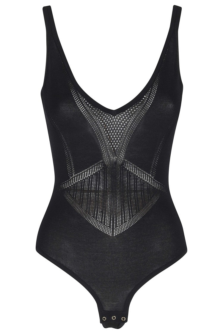 Elisabetta Franchi Black Body Tricot Geometric Viscose-Blend Bodysuit