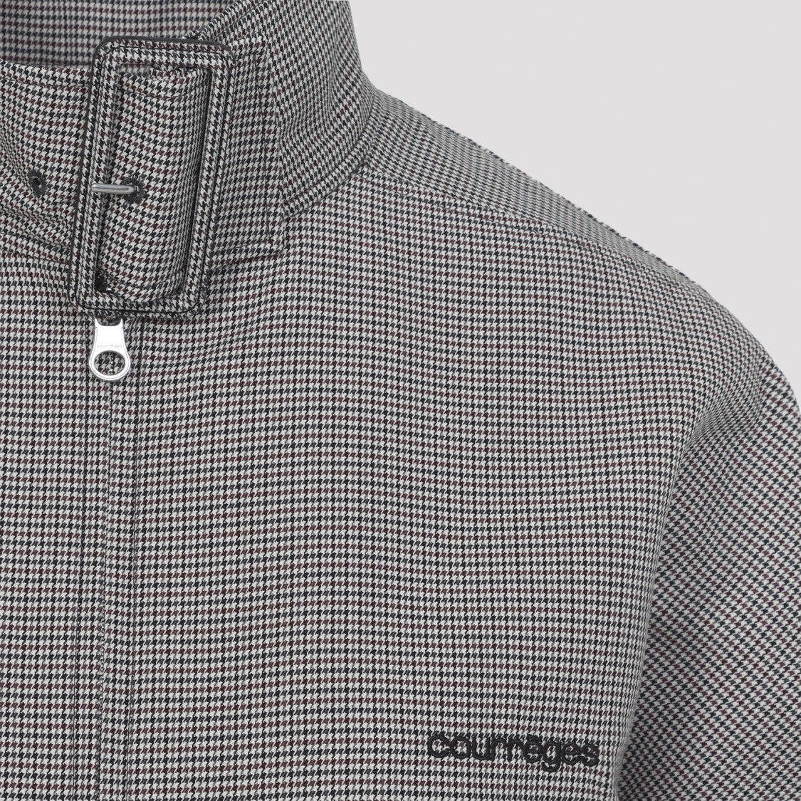 Courrèges Natural Red Black Wool Buckle Houndstooth Bomber Jacket