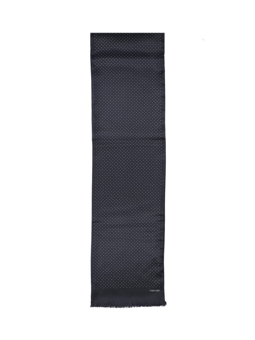 Tom Ford Fringed Black Scarf With Subtle Polka Dot Pattern