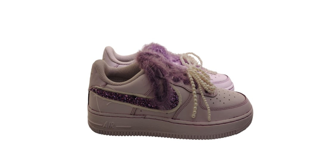 Nike Pastel Pink Sneakers With Textured Purple Fuzzy
