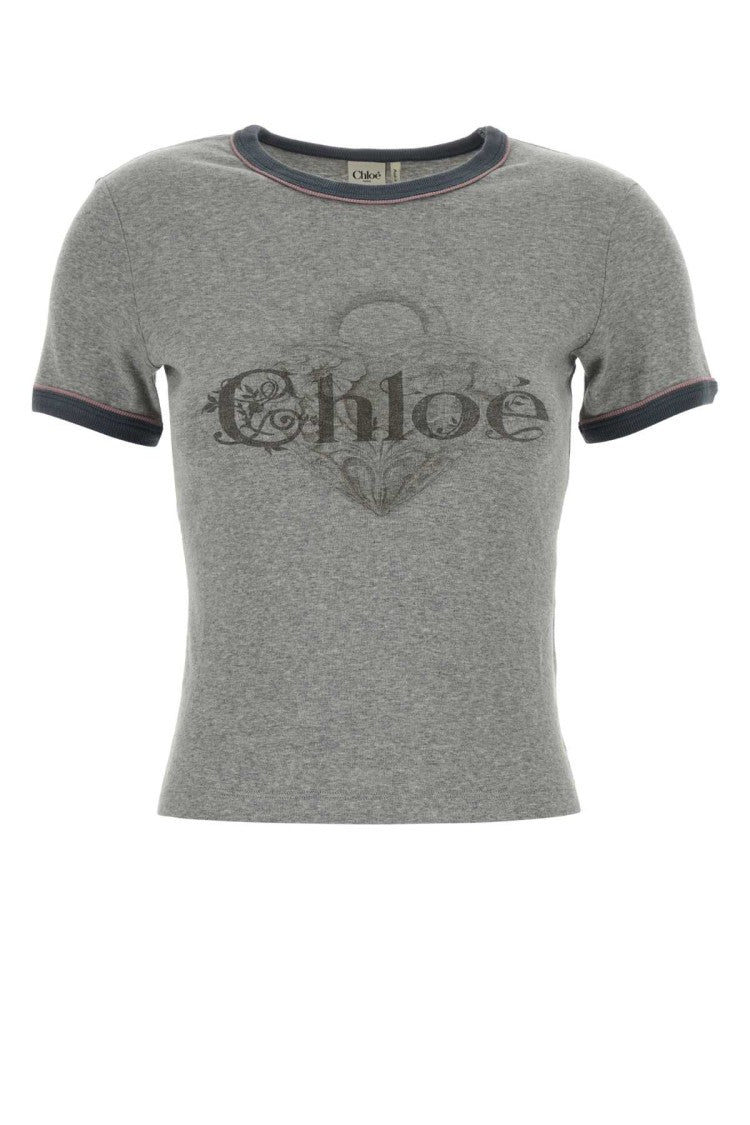 Chloé Heather Grey Fitted Cotton T-Shirt