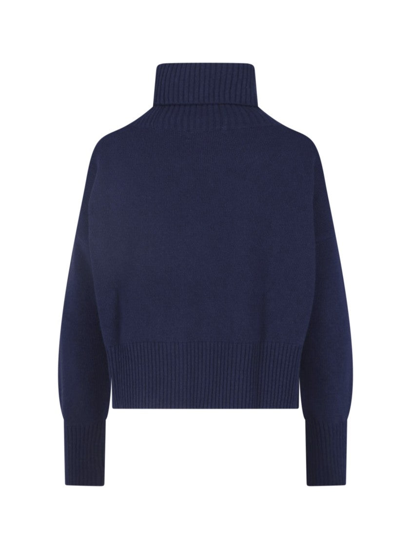 Ma'ry'ya Navy Blue Virgin Wool-Cashmere Ribbed Turtleneck