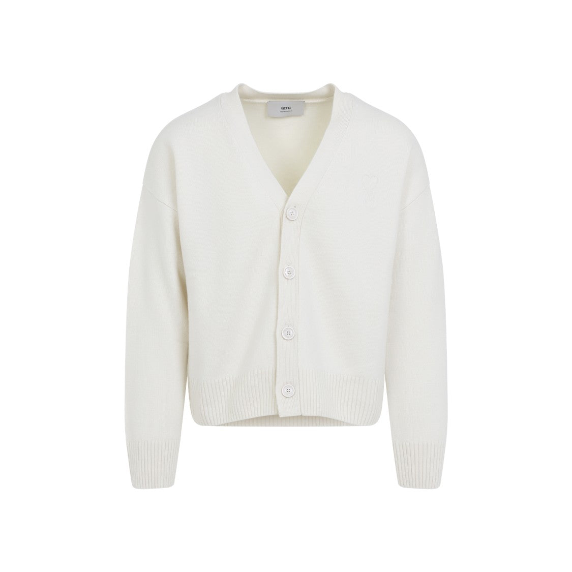 Ami Paris Warm Wool-Cashmere Blend Cardigan With V-Neck And Button-Down Front