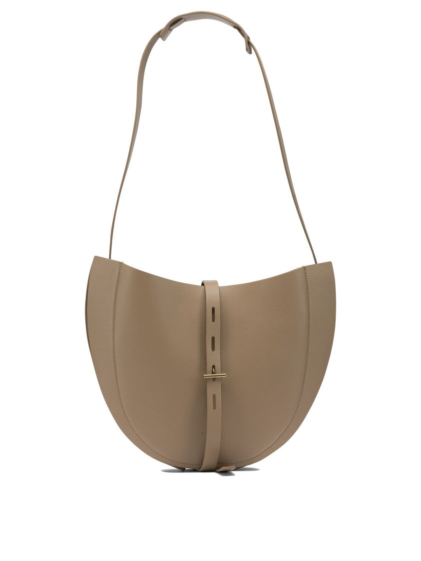 Minobossi Curved Leather Shoulder Bag With Gold-Tone Closure