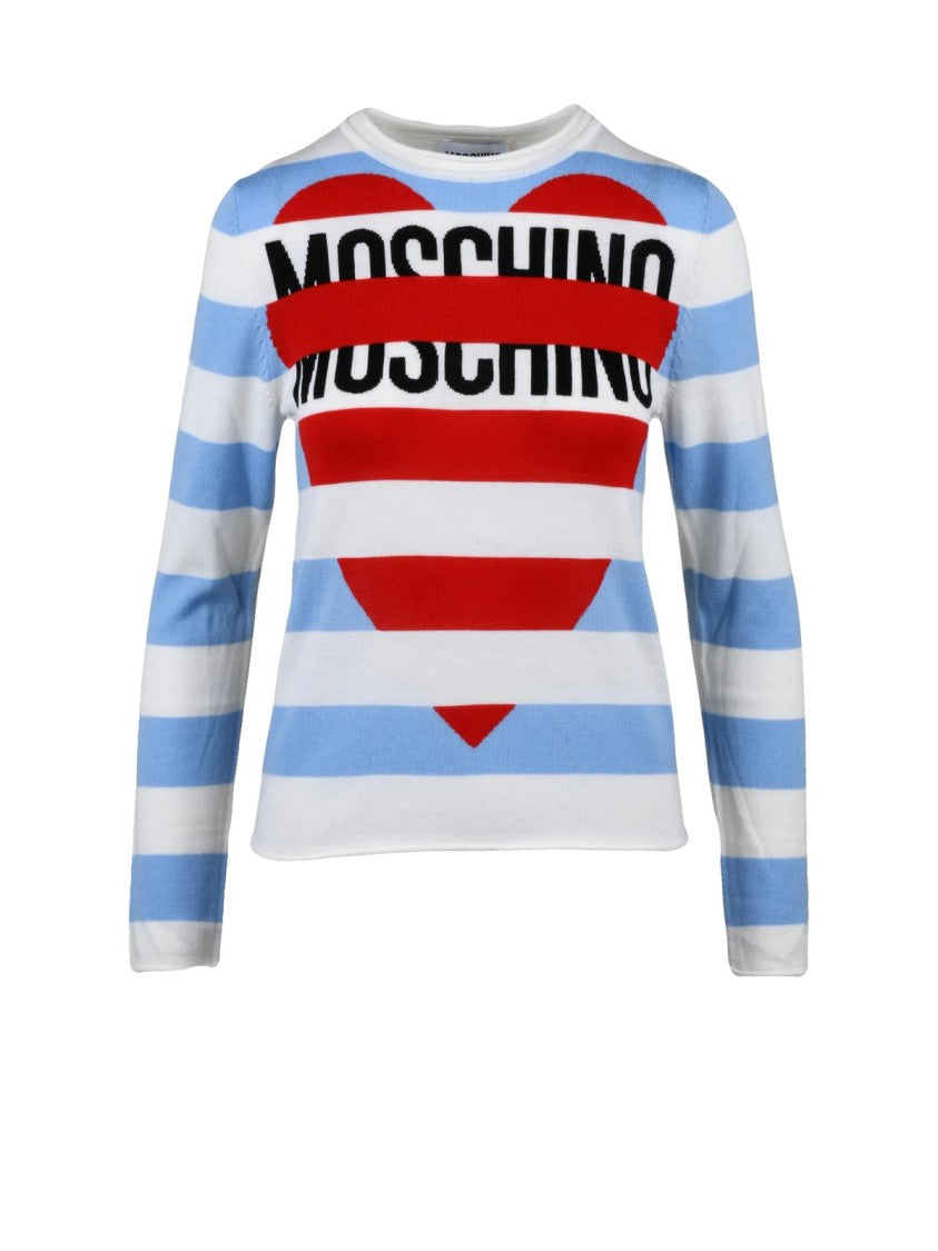 Mo5ch1no Jeans Horizontal Stripe Knit Top With Iconic Heart Design
