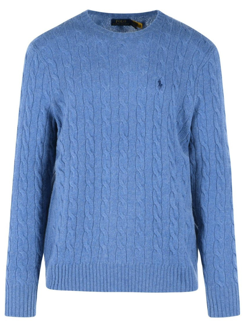 Polo Ralph Lauren Blue Cable-Knit Wool Cashmere-Blend Sweater