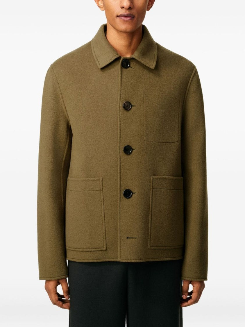 Ami Paris Brown Green Embossed Logo Patch Jacket