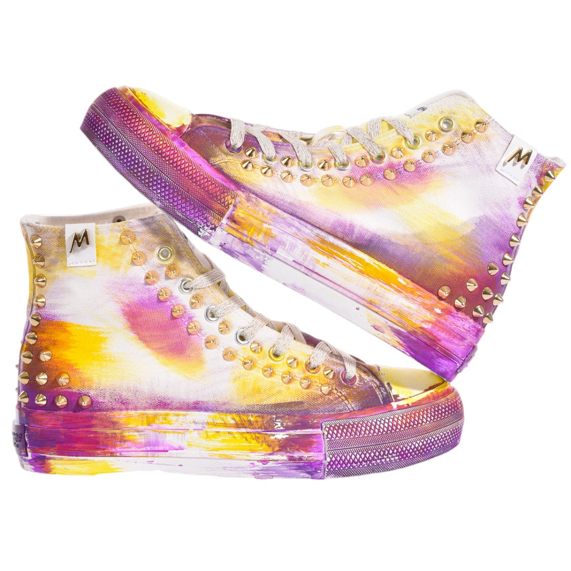 Mimanera Purple Handcrafted Studded Gold Platform Sneakers